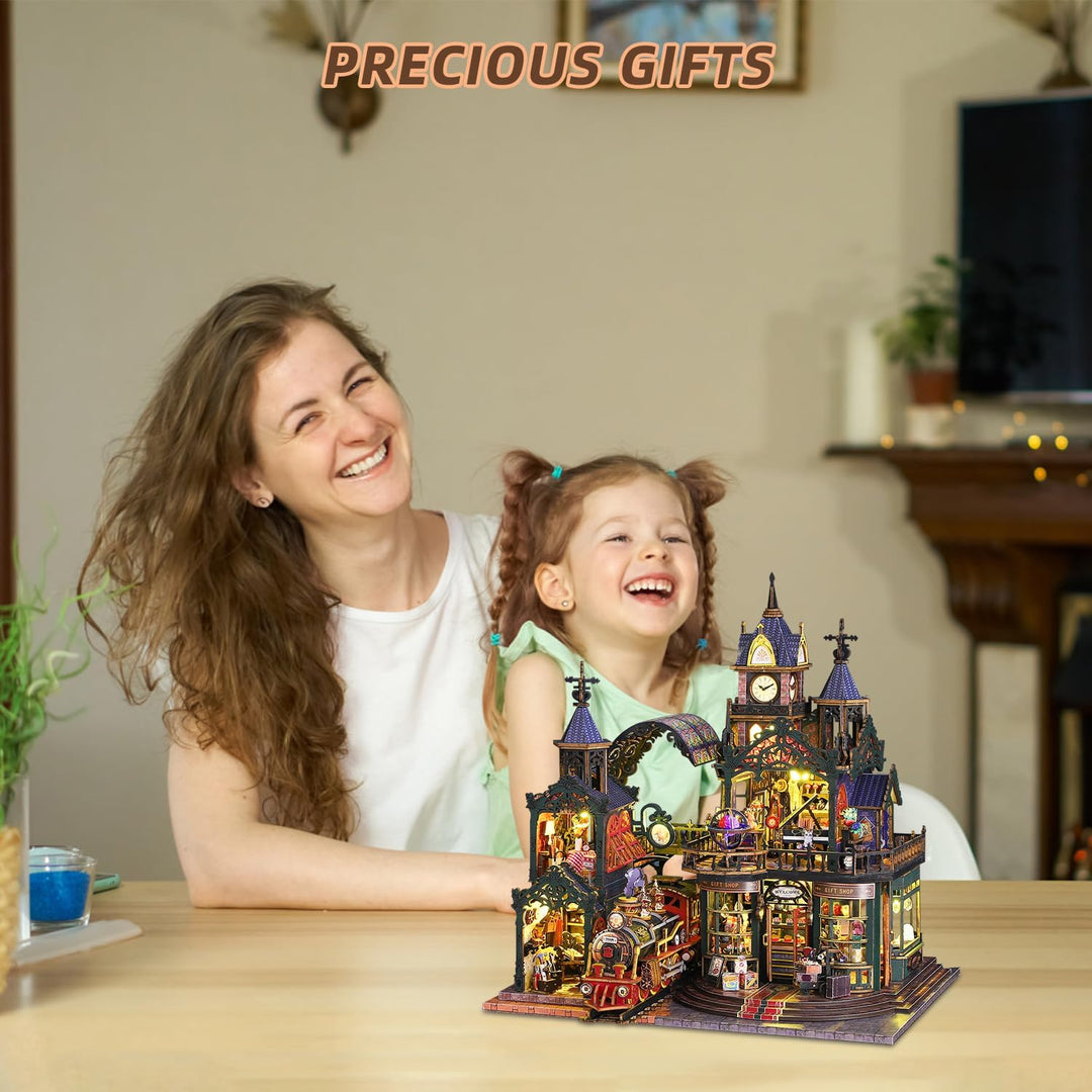 Mostop DIY Miniatur-Puppenhaus-Bausatz, Holz-Puppenhaus-Bausatz, Miniaturhaus-Bausatz mit LED-Beleuc