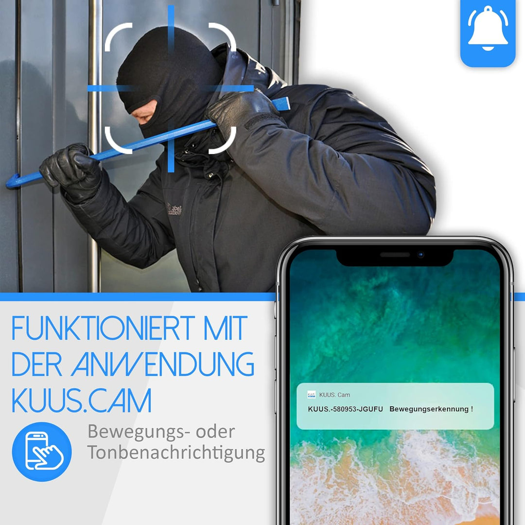 KUUS C2 Mini Kamera mit Bewegungsmelder: kompakte und mini Überwachungskamera innen, mini Kamera liv