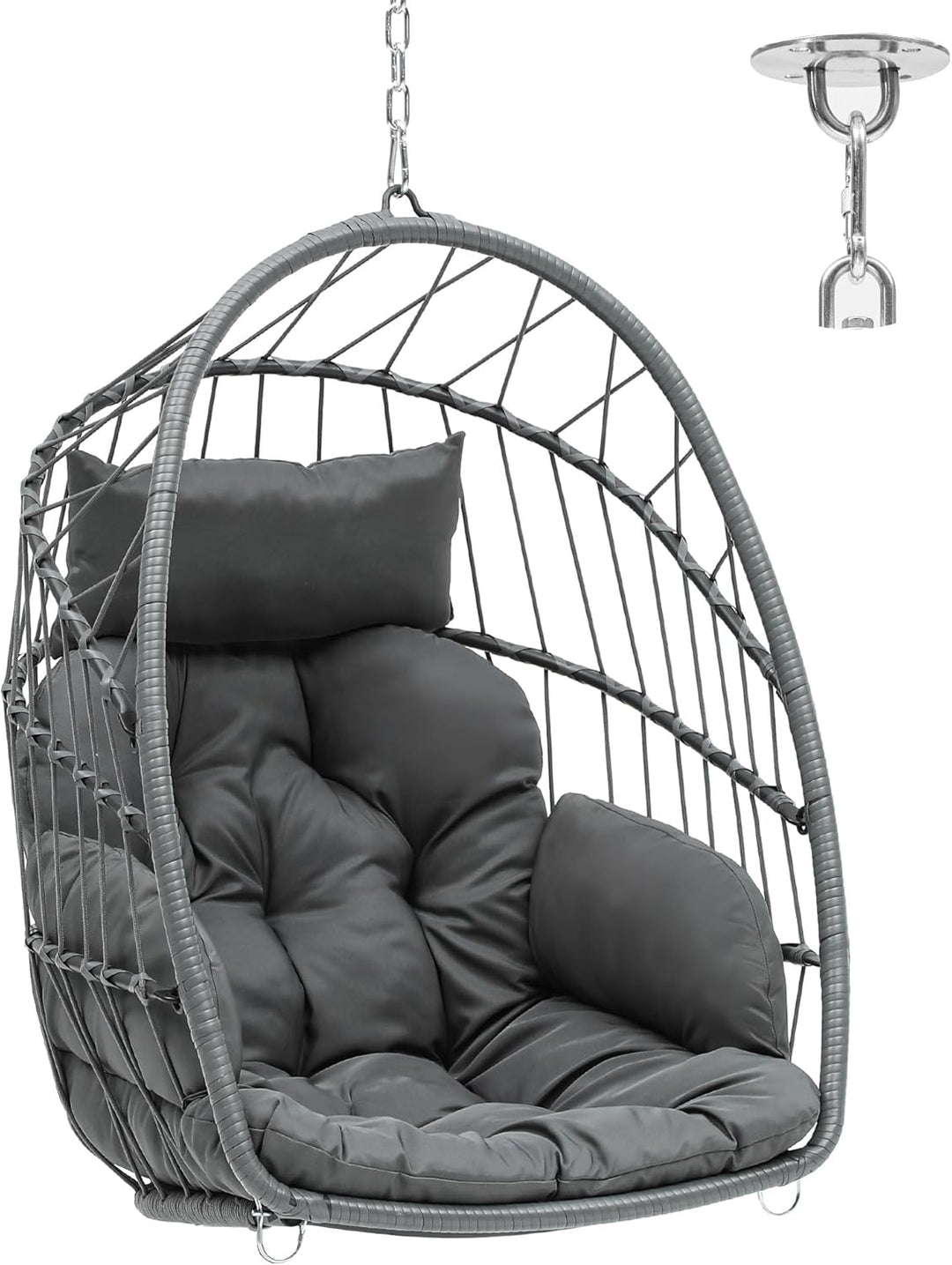 YITAHOME Hängesessel Max. Belastung 150kg Hängestuhl ohne Gestell 2 Kissen, Stabiler Rattan-Rahmen,
