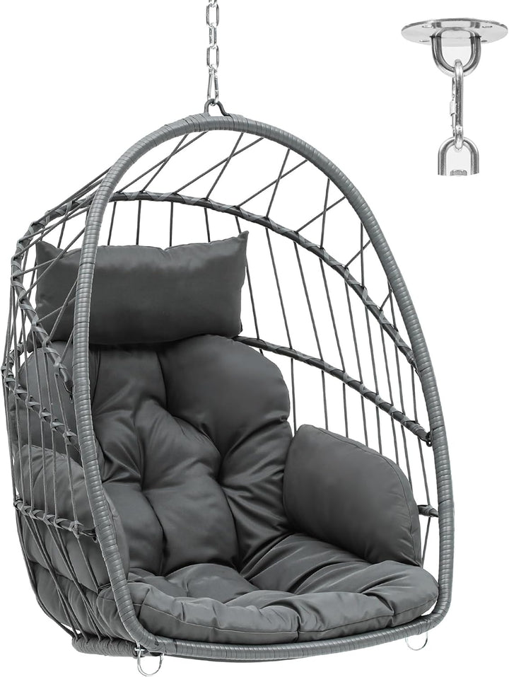 YITAHOME Hängesessel Max. Belastung 150kg Hängestuhl ohne Gestell 2 Kissen, Stabiler Rattan-Rahmen,