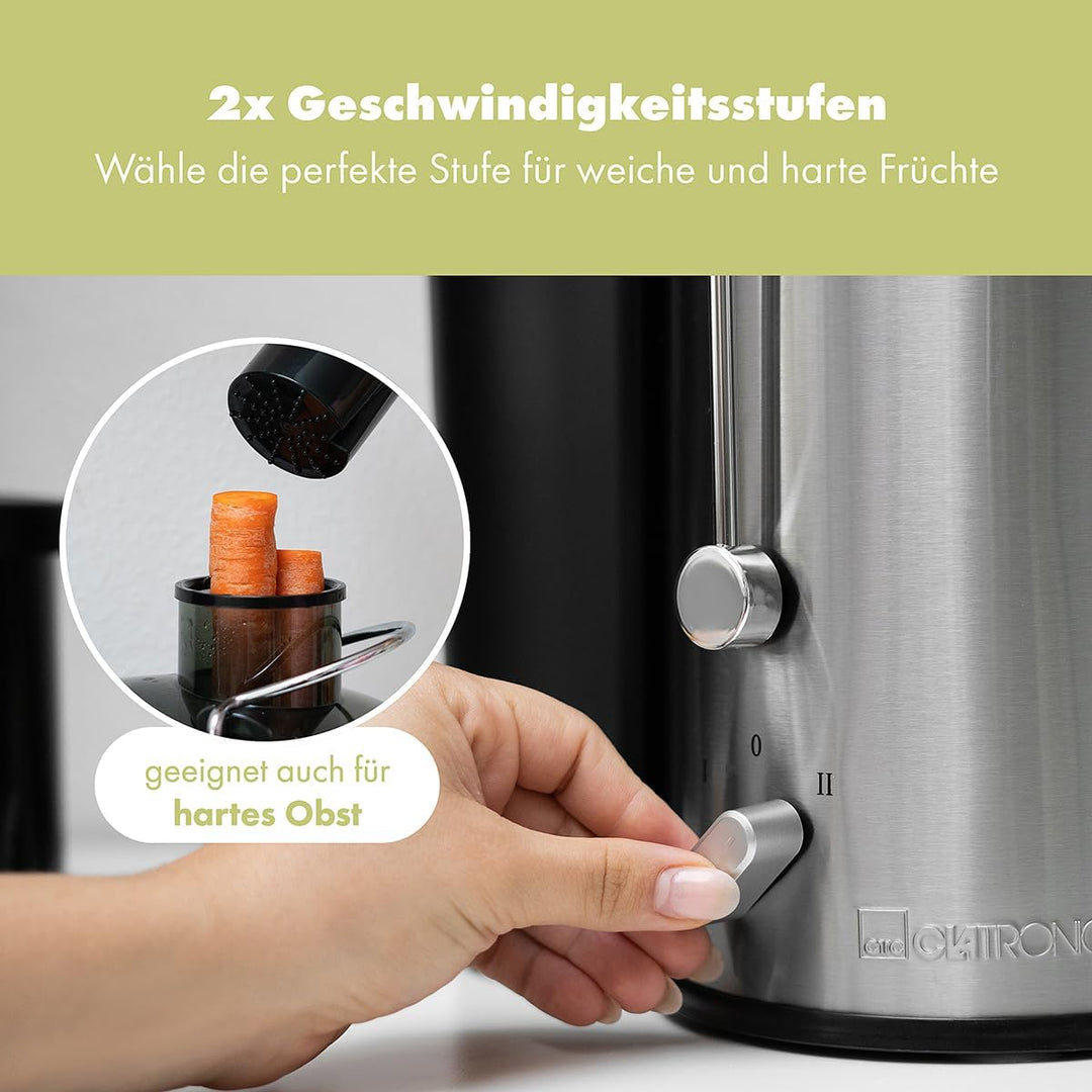 Clatronic AE 3666 Automatik-Entsafter, Edelstahl-Gehäuse, Grosse Einfüllöffnung, 2 Geschwindigkeitss