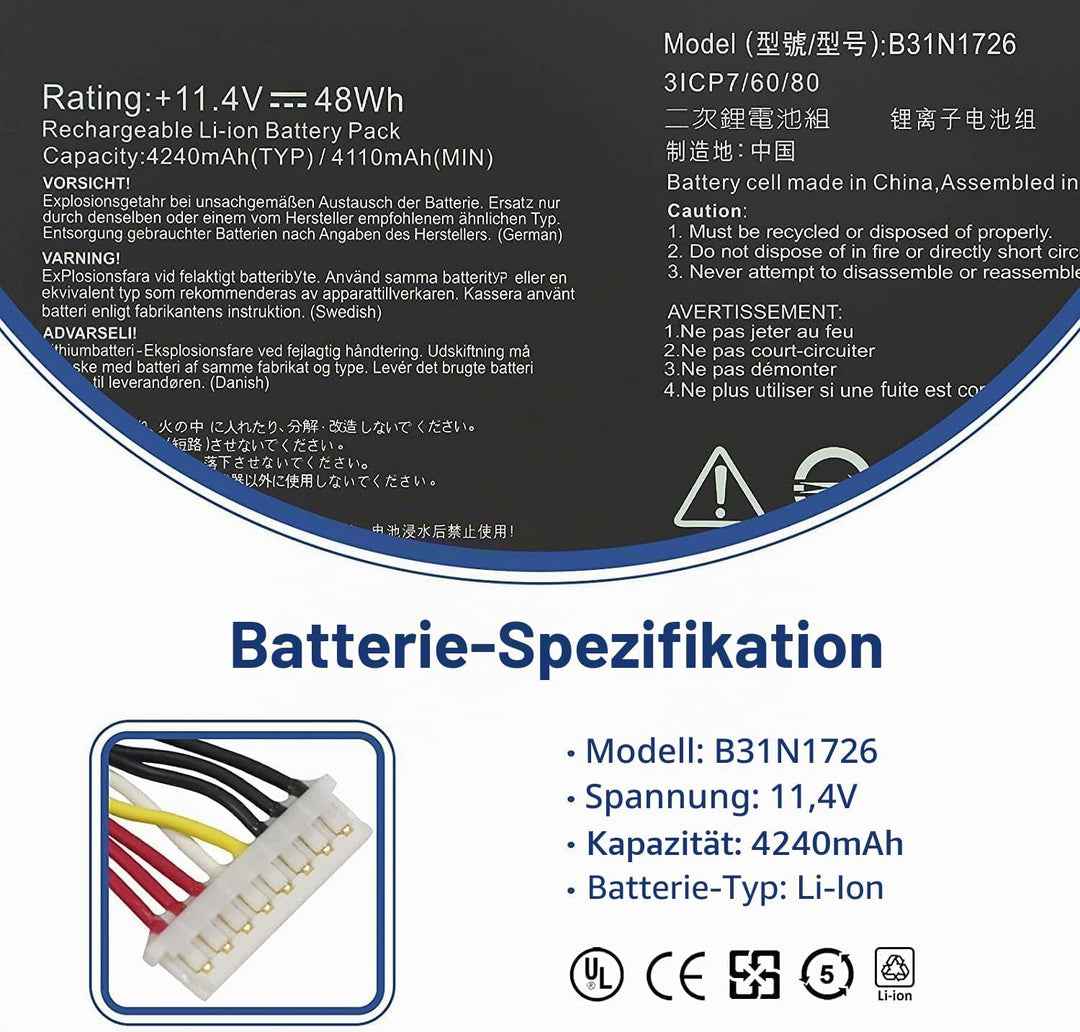 ANTIEE B31N1726 Akku Kompatibel mit ASUS TUF Gaming FX504 FX504G FX504GD FX504GE FX504GM FX505 FX505