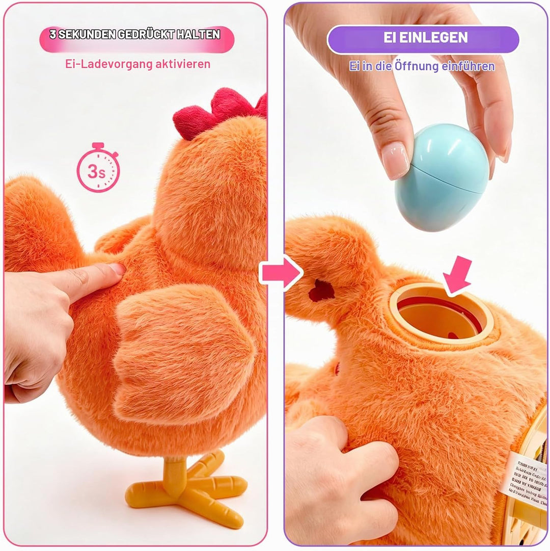 YH YUHUNG Interaktives Mama-Huhn Plüschspielzeug, Geht Singt und Legt Eier, Elektronisches Bauernhof