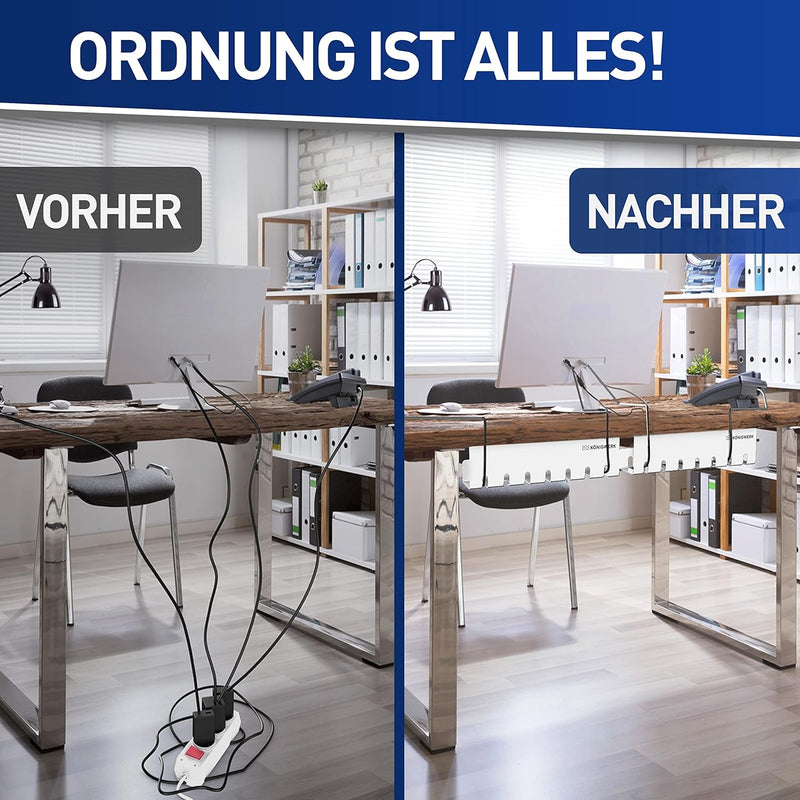 Königwerk Kabelkanal Schreibtisch fürs Kabel Management - Inkl. Zubehör - Tisch Kabelführung Kabelma