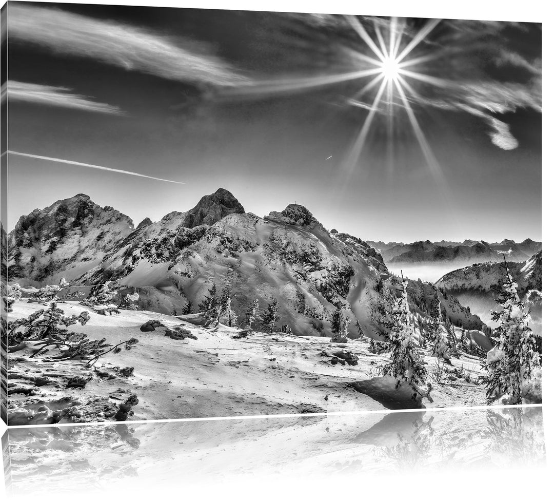 Monocrome, Tannheimer Tal, Format: 100x70 auf Leinwand, XXL riesige Bilder fertig gerahmt mit Keilra