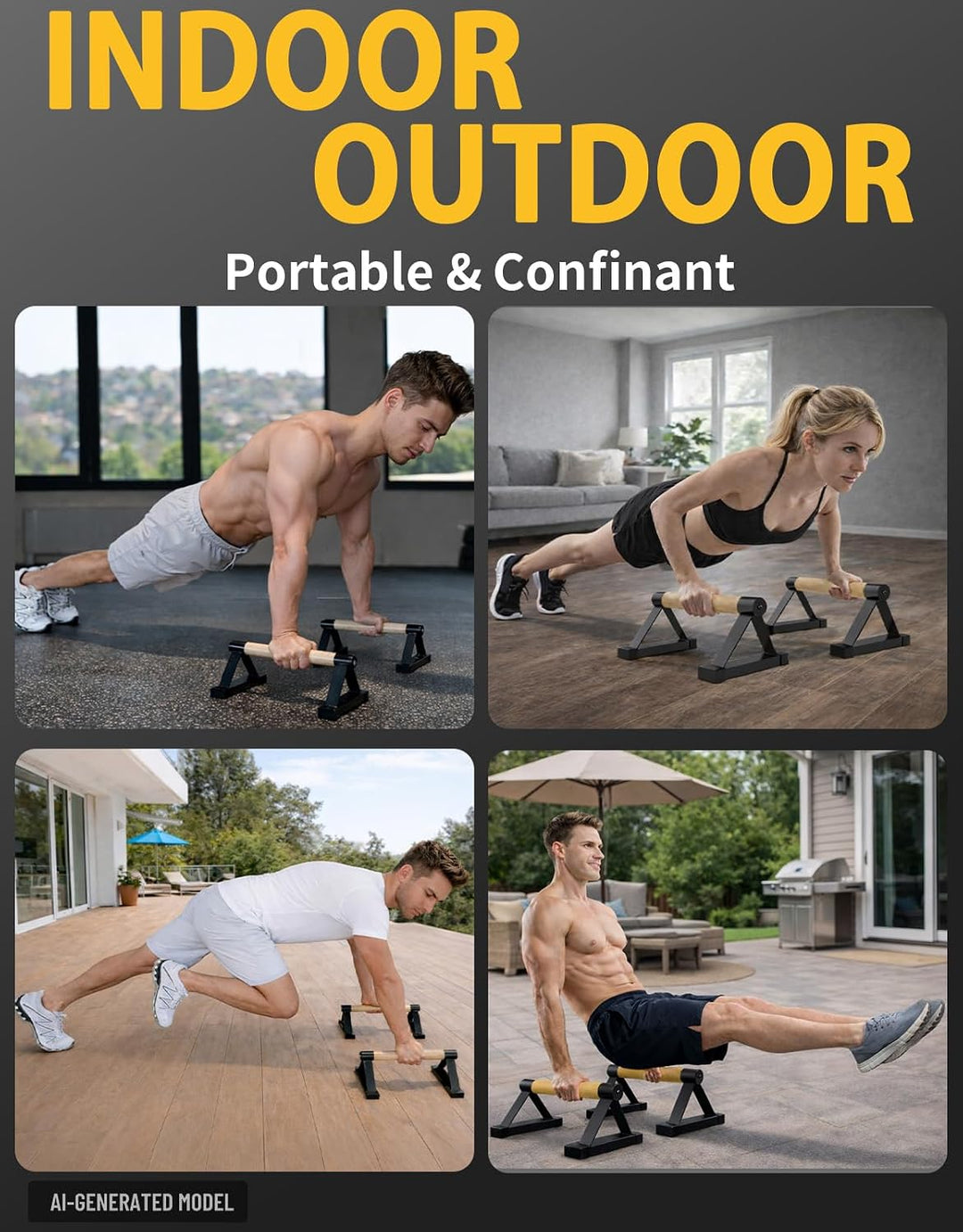 Wooden Push Up Bars Set, 2 Stück Liegestützgriffe aus Buchenholz Non Slip Parallettes Bars für Calis