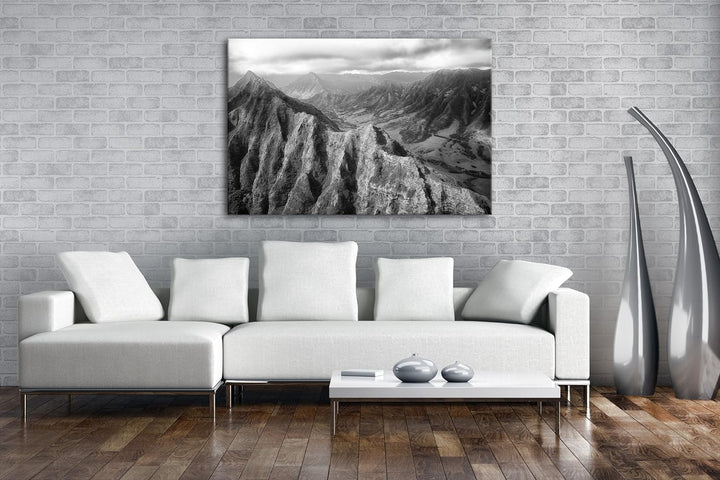 deyoli Gebirgspass in Hawaii Effekt: Schwarz/Weiss Format: 100x70 als Leinwandbild, Motiv fertig ger