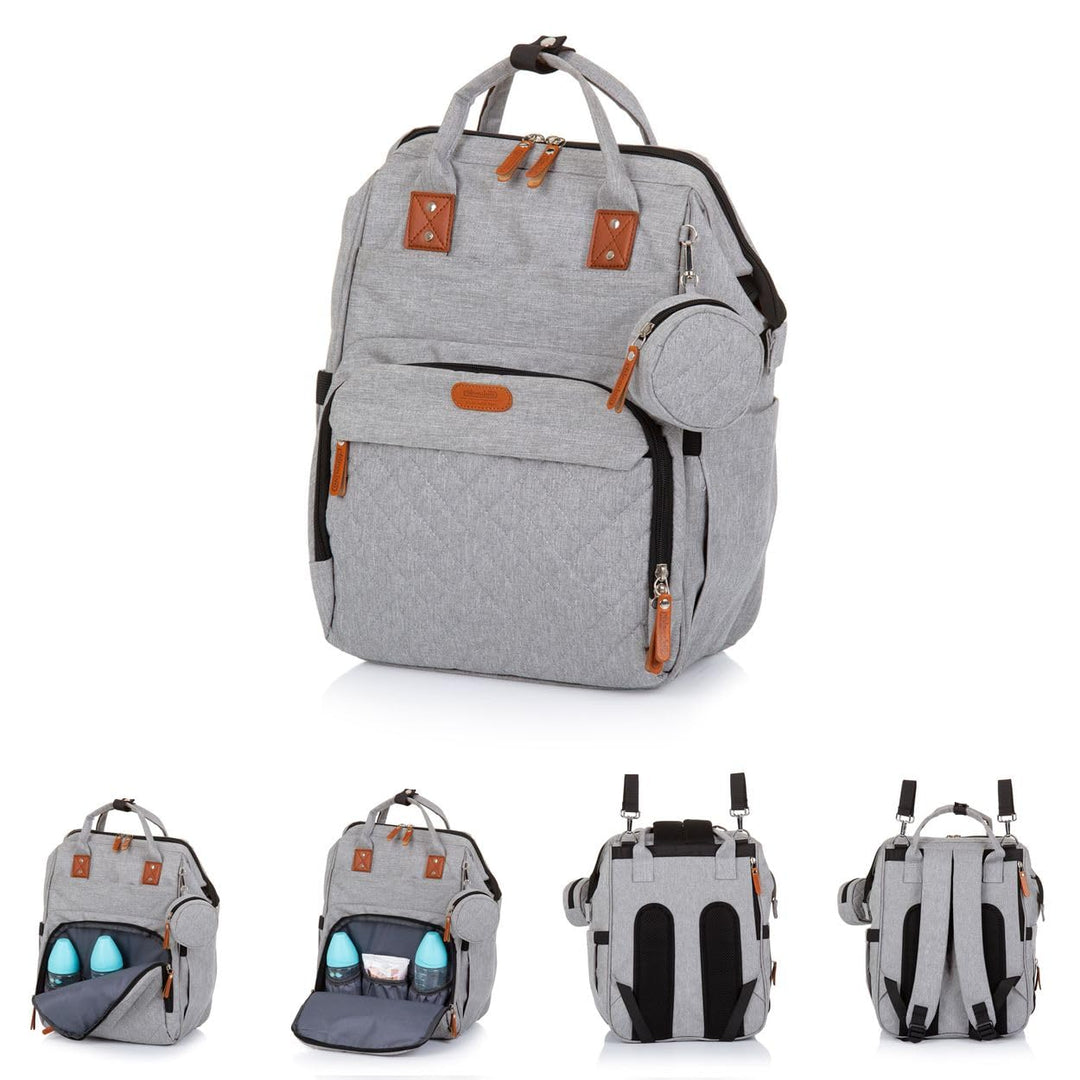 Chipolino Wickeltasche, Kinderwagen Rucksack Reissverschluss Schnullertasche, Farbe:hellgrau, Hellgr