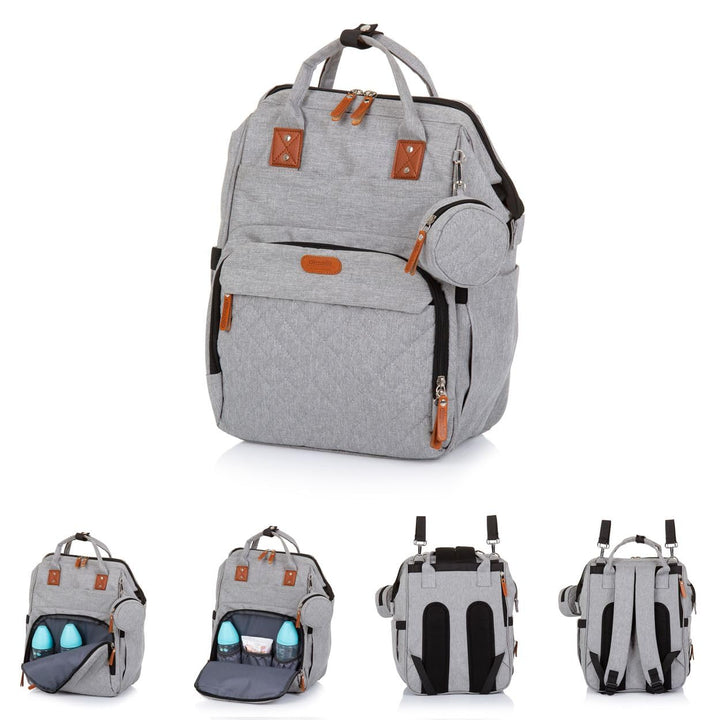 Chipolino Wickeltasche, Kinderwagen Rucksack Reissverschluss Schnullertasche, Farbe:hellgrau, Hellgr