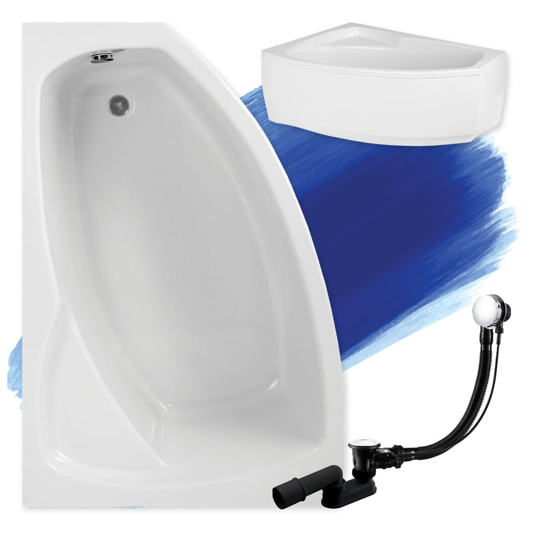 BADLAND Badewanne Original Weiss Acryl Wanne Eckbadewanne FRIDA 150x90 Links KOMPLETTSET SET mit Wei
