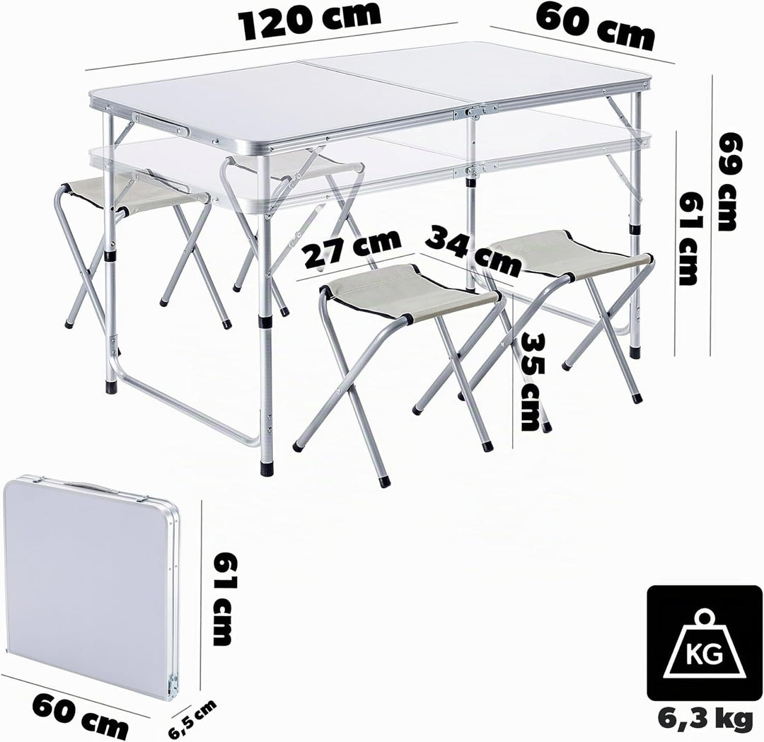 KADAX Campingmöbelset, Camping Tisch mit Klappstühlen, Klapptisch mit 4 Sessel, Höhenverstellbare Si