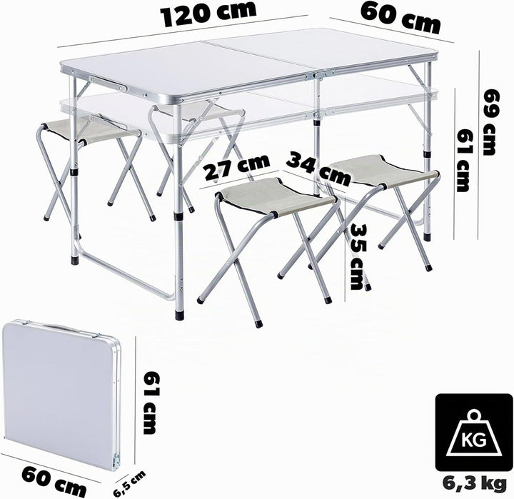 KADAX Campingmöbelset, Camping Tisch mit Klappstühlen, Klapptisch mit 4 Sessel, Höhenverstellbare Si