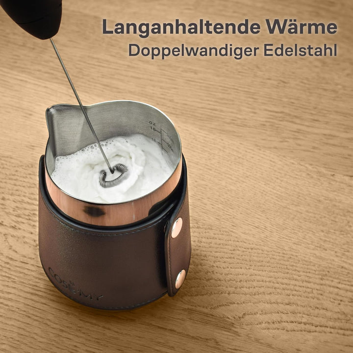 Cosumy Milchkännchen Edelstahl 500ml Schwarz - Milchkanne mit Messkala - Für Latte Art - Barista Zub