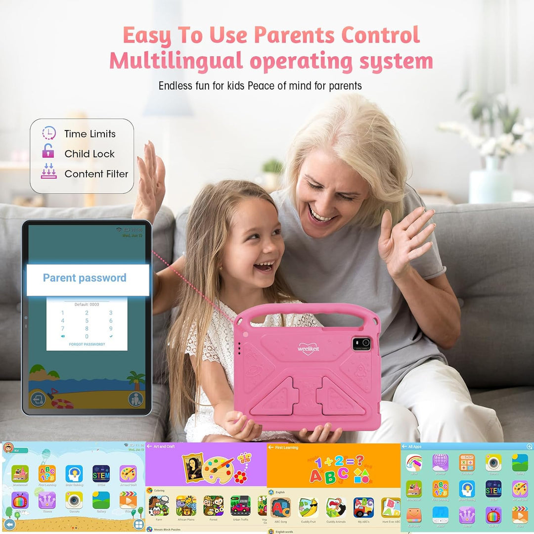Kinder-Tablet, 10-Zoll-Tablet für Kinder, Android 14, Kleinkind-Tablet, 8 (4 + 4) GB RAM, 128 GB ROM
