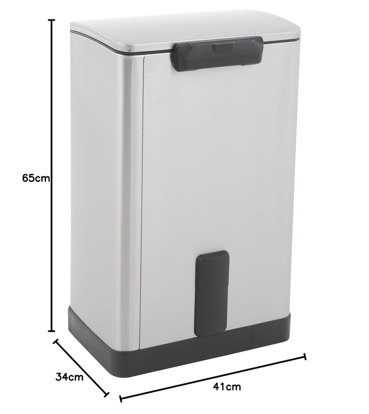 EKO E-Cube Tretmülleimer 40L Edelstahl (34.5 x 40,3 x 65 cm, Dämpfer-System, Fingerabdruck frei, Sta