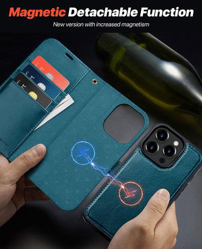 OCASE iPhone 15 Pro Hülle(2in1) Leder Stossfestes Case [Abnehmbare magnetische Hülle] [Kabelloses La