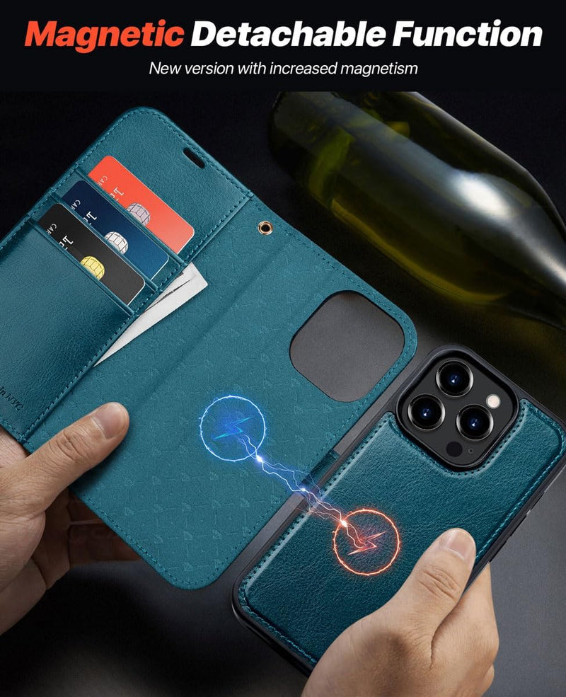 OCASE iPhone 15 Pro Hülle(2in1) Leder Stossfestes Case [Abnehmbare magnetische Hülle] [Kabelloses La