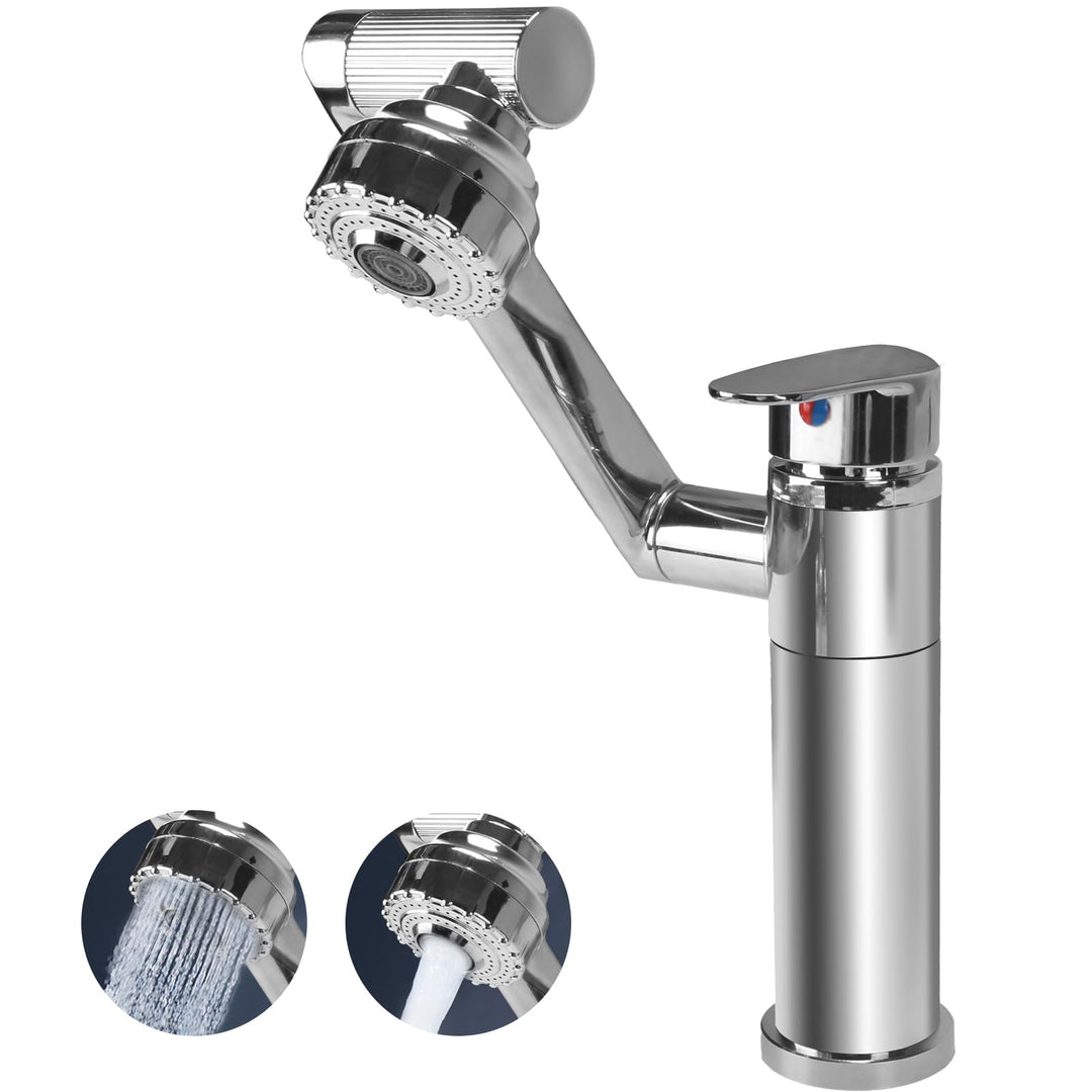 Wasserhahn Küche Flexibel 360° Drehbar Wasserhahn Bad Silber | 2 Modi Wasserabgabe Waschtischarmatur