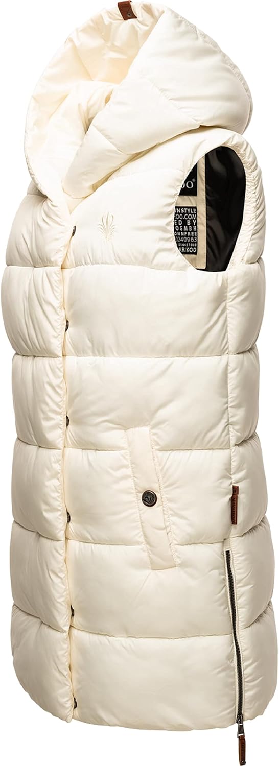 Navahoo warme Damen Winter Steppweste lang mit Kapuze Madilynaa XS-XXL S Offwhite, S Offwhite