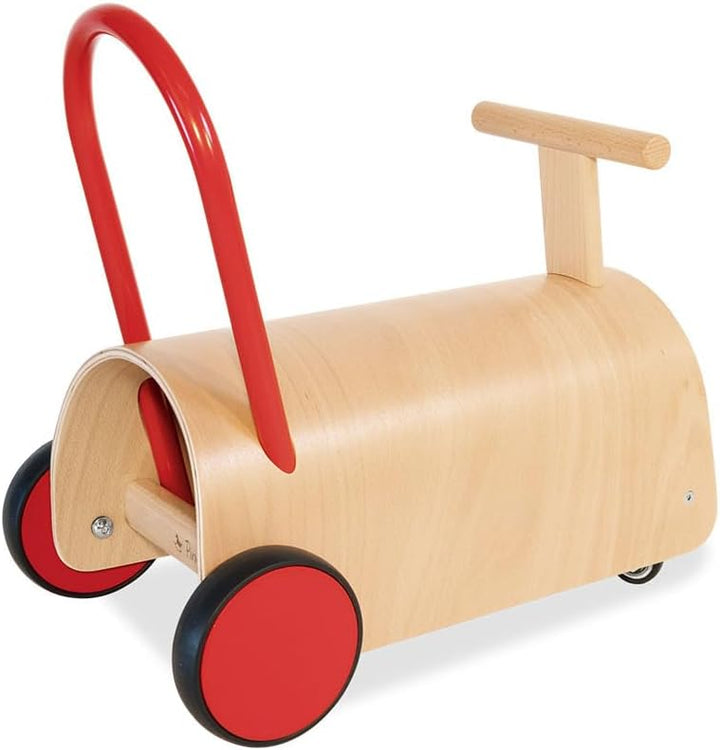 PINOLINO Enzo Kinder Lauflernwagen und Rutschauto, Holz, Natur/Rot, für Kleinkinder ab 1 Jahr