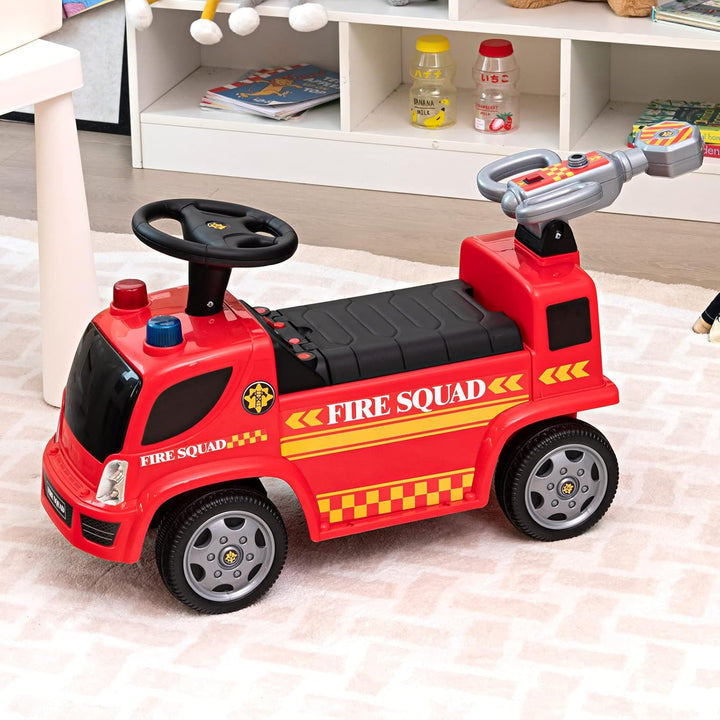 DREAMADE Rutscherauto Kinder mit Bubble Maschine, Feuerwehrfahrzeug Kinder bis 20kg, Rutschauto mit