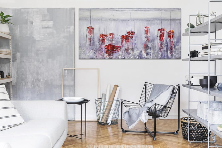 YS-Art Abstrakt Acryl Gemälde auf Leinwand handgemalt Stiller Hafen Wandbilder Wohnzimmer Moderne Se