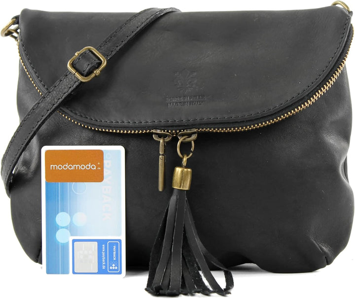 modamoda de - T07 - ital. Umhänge Clutch Klein Nappaleder Schwarz2021, Schwarz2021