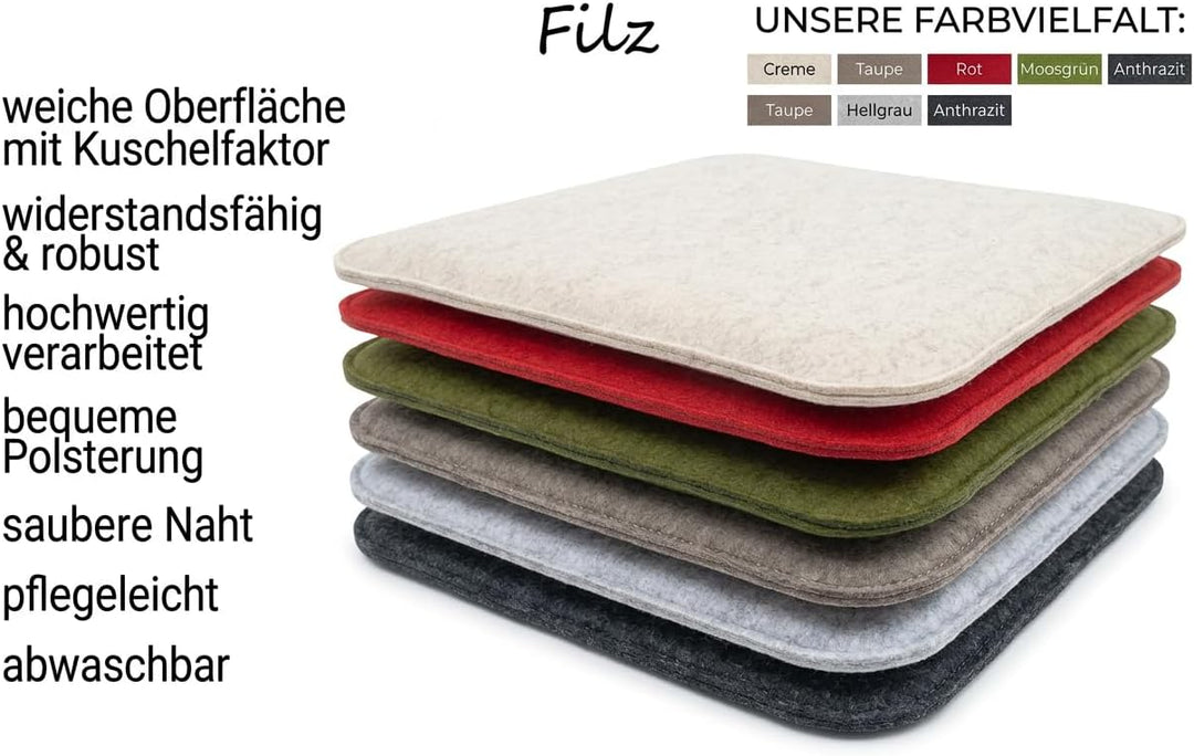 KAMACA Sitzkissen 4er Set 35x35 cm Eckig Anthrazit – Stuhlkissen aus Filz Gepolstert mit Schaumkern