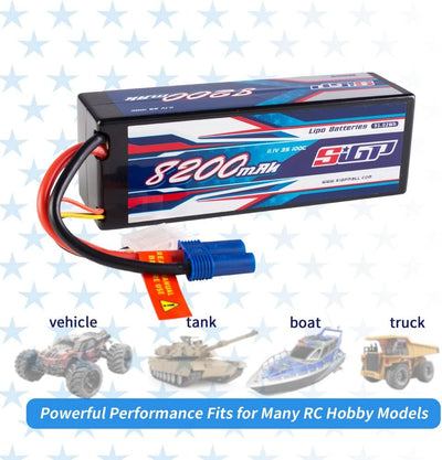 SIGP 3S 11.1V Lipo Battery 8200mAh 100C Hard Case with Deans EC5 Plug for RC Car Truck Boat Vehicles