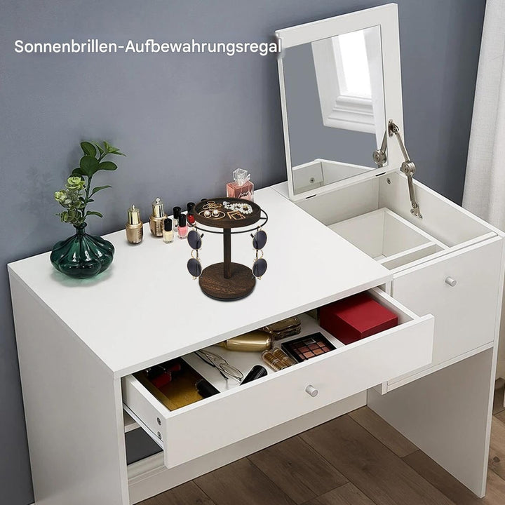 Brillenhalter | 360 Grad Drehbarer Brillenständer Mit Tablett Und Basis - Holz Brillen Display Ständ