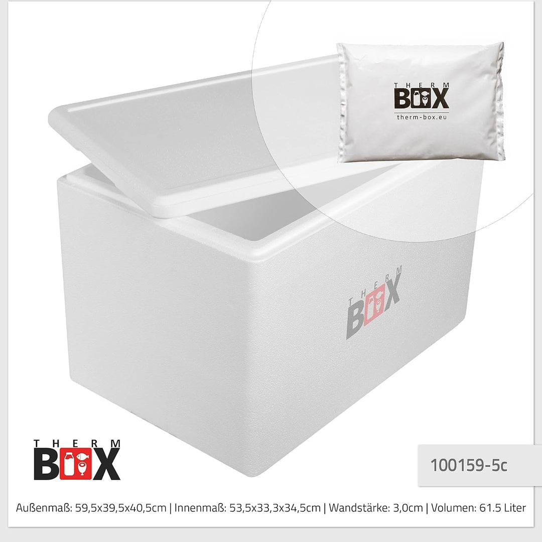 THERM BOX Styroporbox gross mit Kühlakku für Kühlbox Transportbox Thermobehälter Wiederverwendbar 61