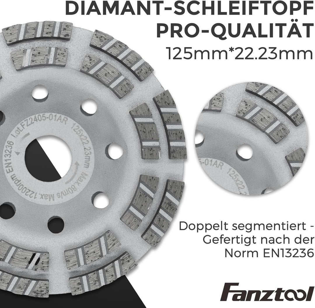 FANZTOOL Pro Absaugaufsatz Absaughaube für Winkelschleifer inkl. 125 mm Diamantschleiftopf PROFI QUA