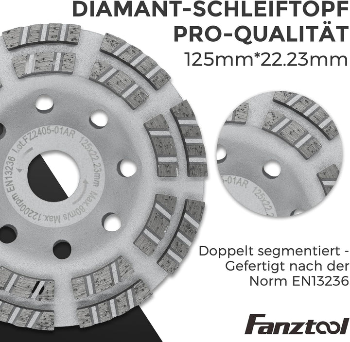 FANZTOOL Pro Absaugaufsatz Absaughaube für Winkelschleifer inkl. 125 mm Diamantschleiftopf PROFI QUA