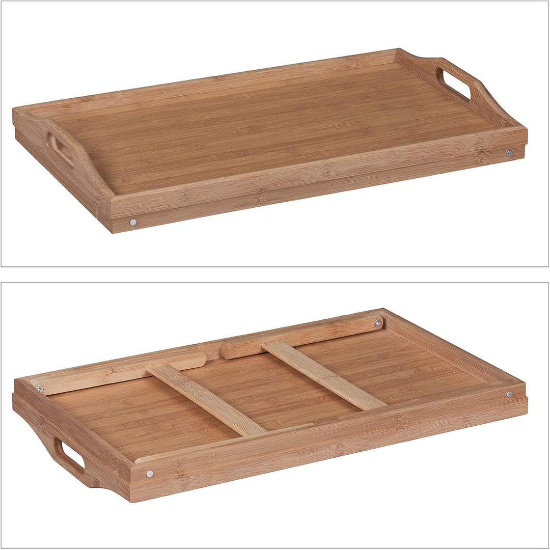 Relaxdays Betttablett klappbar, Essenstablett mit Füssen, Frühstück im Bett, Bambus & MDF, HxBxT: 25