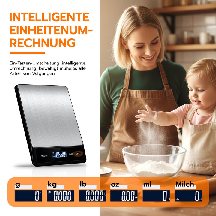 Wigearss 15kg/1g Küchenwaage Digital, Küchen Feinwaage mit 6 Einheiten, Tara Funktion