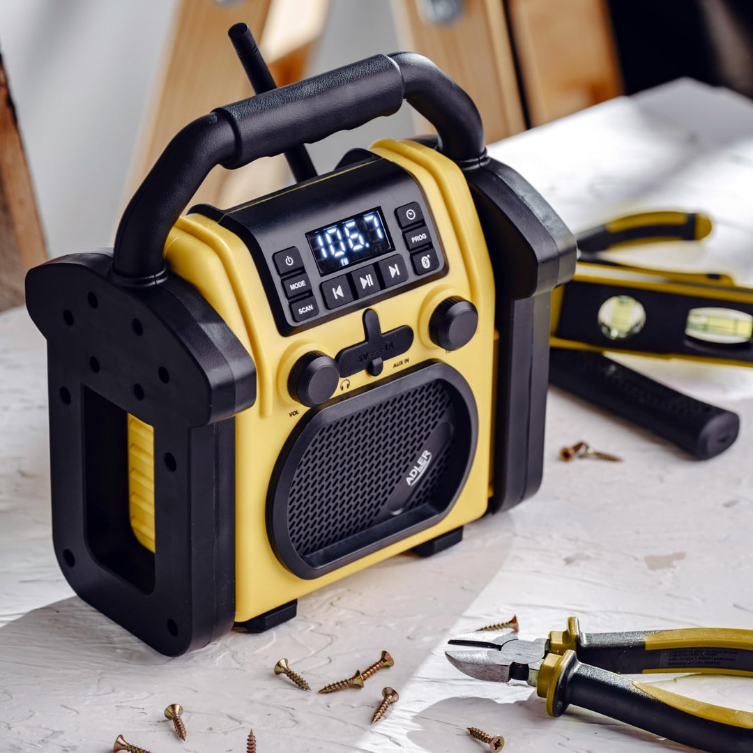 Adler AD 1911 – Baustellenradio mit Bluetooth V 5.1, Dual Power (Batterie & Netz), IPX54 Staub-/Wass