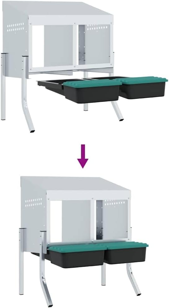 Hühner-Nistkasten mit 2 Fächern, höhenverstellbare Beine, verzinkter Stahl, langlebiges Material, fü