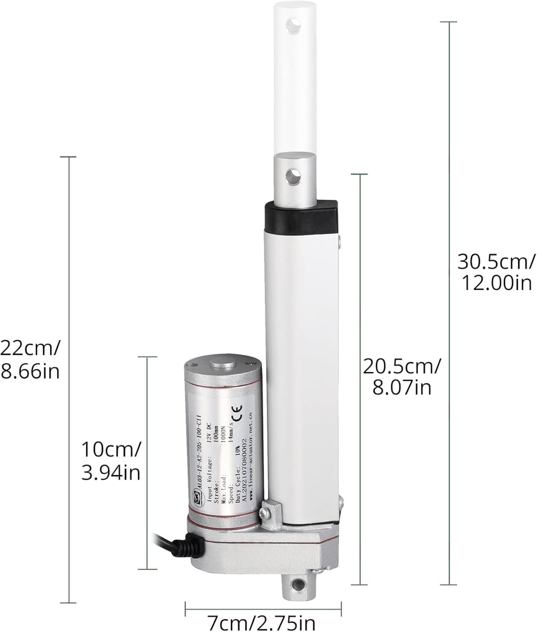 EYPINS Linearantrieb Linearmotor 12V, 1000N 100mm Hub max Linearantrieb, Toröffner Verstellantrieb L