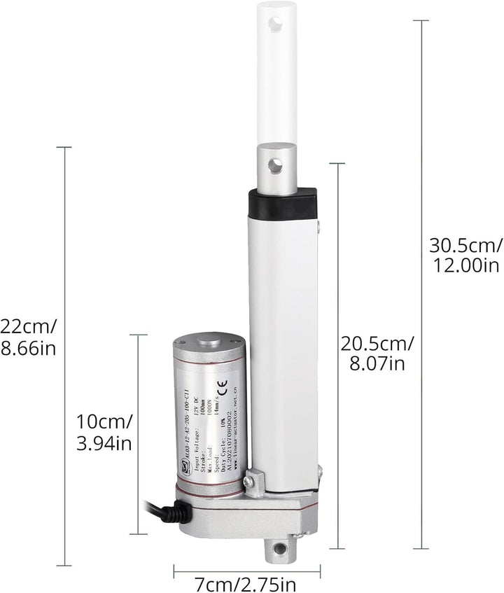 EYPINS Linearantrieb Linearmotor 12V, 1000N 100mm Hub max Linearantrieb, Toröffner Verstellantrieb L