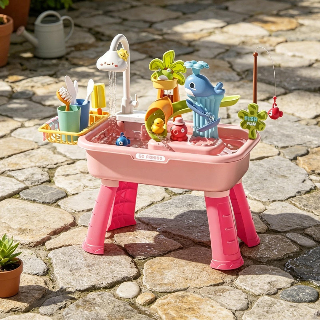 4-in-1 Spielspüle - Wassertisch Mit Pumpe Und Fliessendem Wasser | Sand Und Wasser Spielzeug | Angel