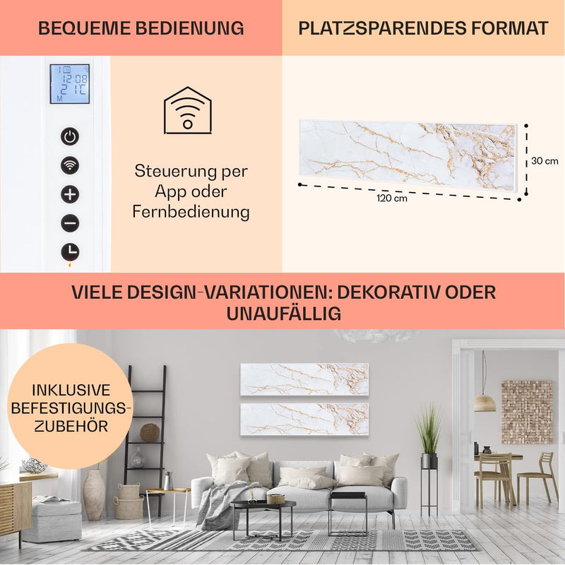 Klarstein Infrarotheizung mit Thermostat, 350W Elektroheizung, Smart Home Bild-Infrarotheizung zur W