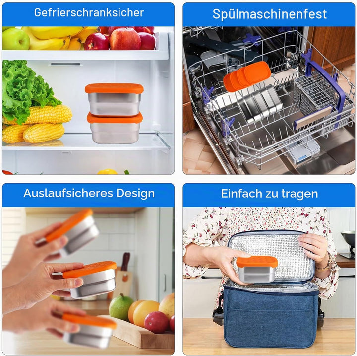 4 Stück Snackbox Edelstahl Klein, 230 ml Kleine Dosen mit Deckel, Gefrierdosen Klein Dosen, Auslaufs