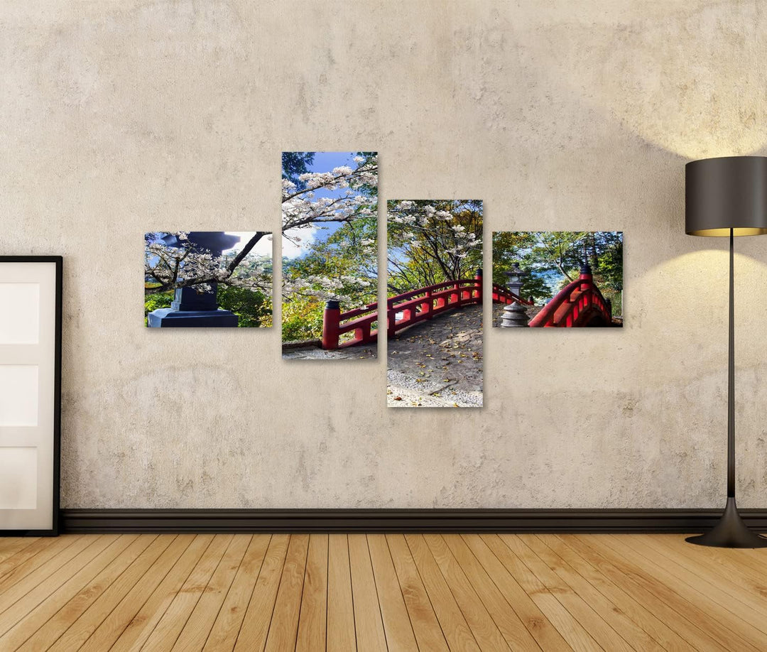 islandburner Bild auf Leinwand Sakura Japan Tempel An Roter Brücke Bilder Wandbilder Poster Leinwand