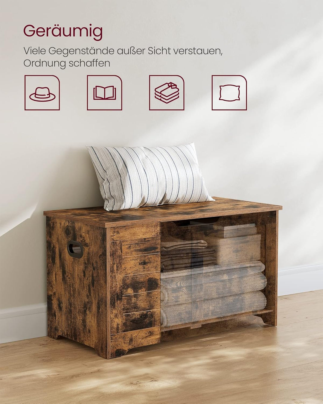 VASAGLE Schuhbank, Sitzbank mit Stauraum, Sitztruhe mit 2 Sicherheitsscharnieren, Aufbewahrungsschra
