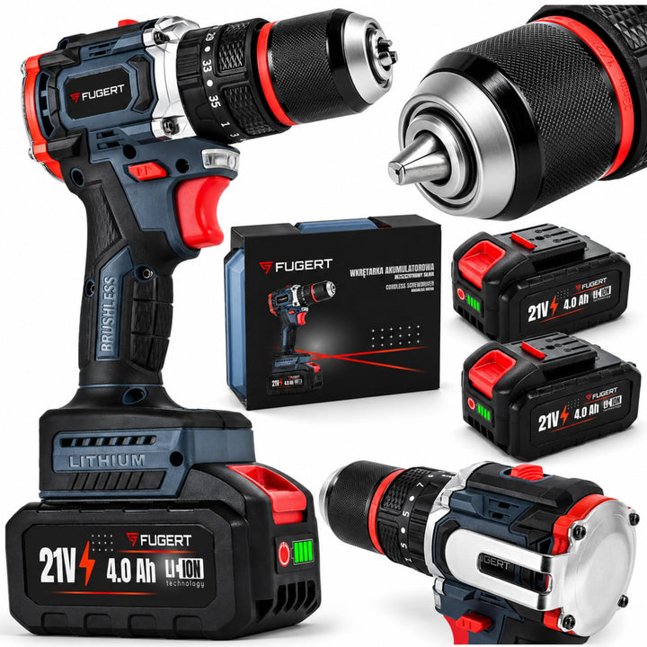 Akku Schlagbohrschrauber 21V Bürstenlos 80Nm 2x 4000 mAh Akkus | 35 Drehmomentstufen & 3 Modi (Schra