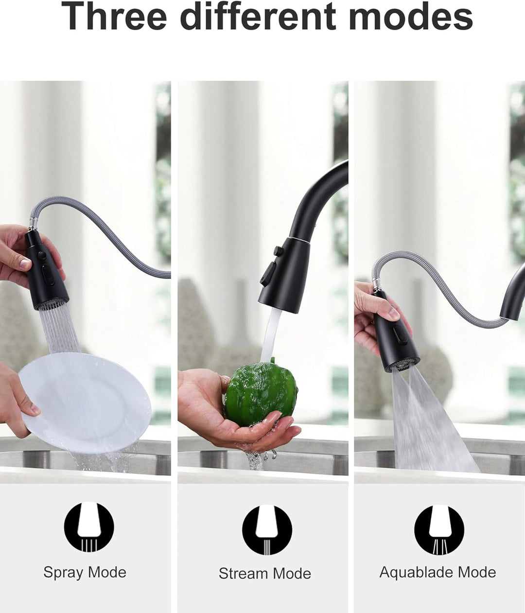 ARCORA Wasserhahn Küche, Hochdruck Küchenarmatur Ausziehbar aus Edelstahl mit M24 Aerator Wasserspar
