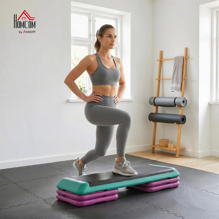 HOMCOM Steppbrett Aerobic Fitness Heimtrainer Stepper höhenverstellbar 10cm/15cm/20cm PVC PP Schwarz
