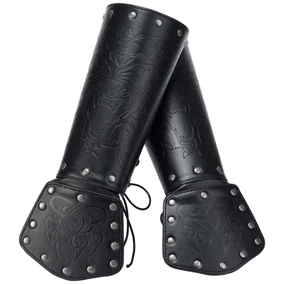 Sehaby Wikinger Wolfskopf Leder Armschienen, mittelalterliche keltische Knoten Armschienen, nordisch