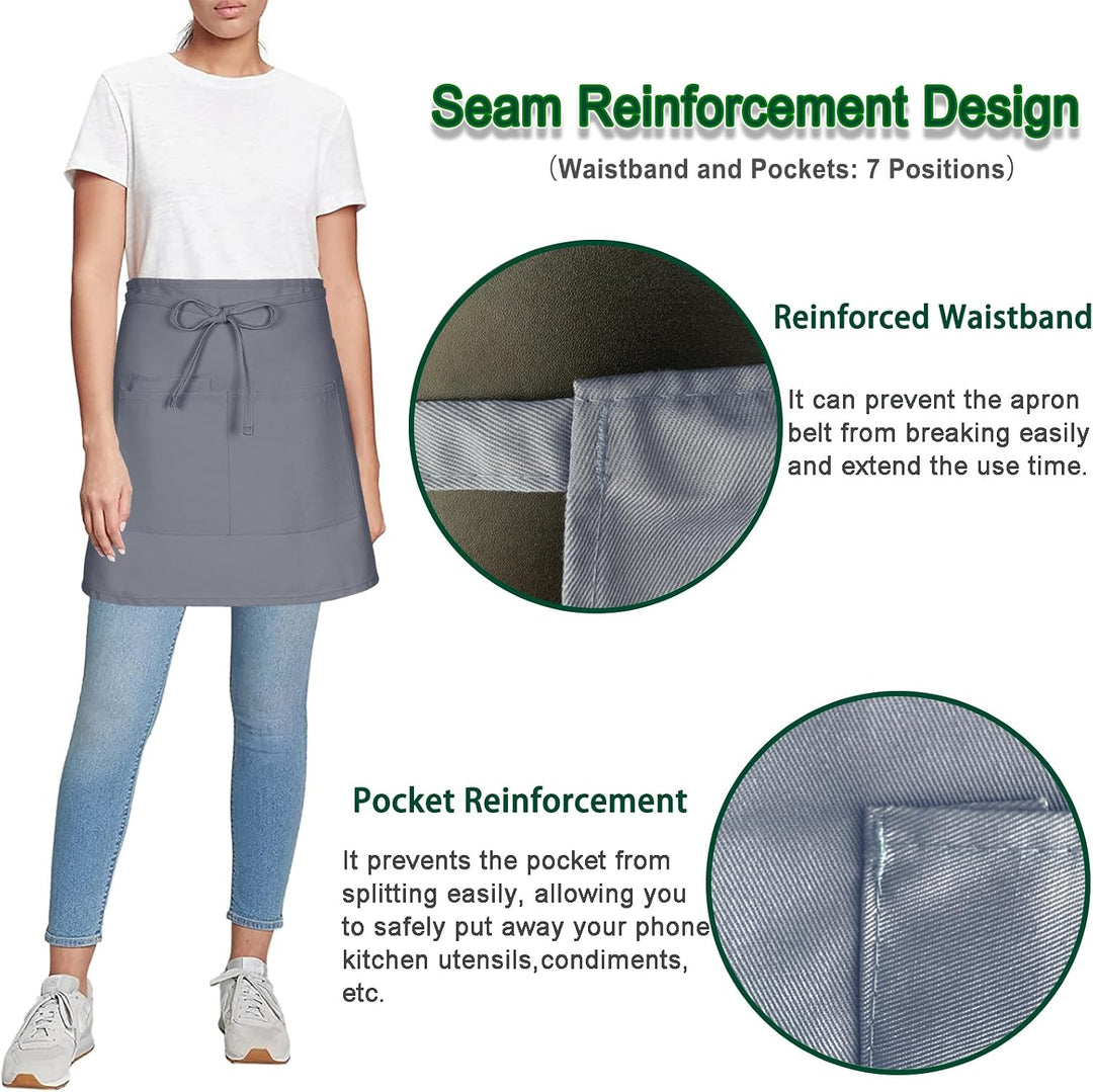 4 Stück Vorbinder Schürze, Kurz Kellner schürze mit 3 Taschen für Herren Damen Koch Küchen Grill (Po