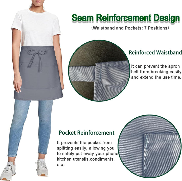 4 Stück Vorbinder Schürze, Kurz Kellner schürze mit 3 Taschen für Herren Damen Koch Küchen Grill (Po